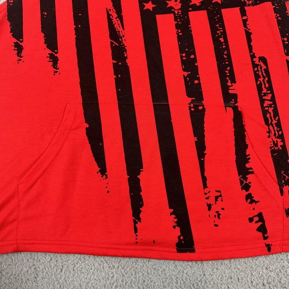 American Flag Tank Top Mens 2XL Red Hooded Sleeveless Pocket USA Patriotic Gym - Picture 13 of 15